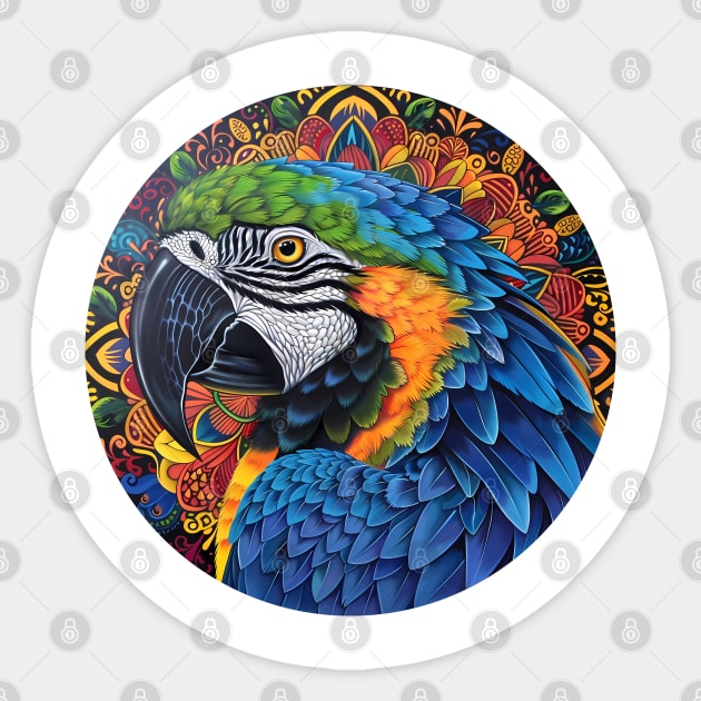 Mandala - Blue Macaw Sticker by aleibanez